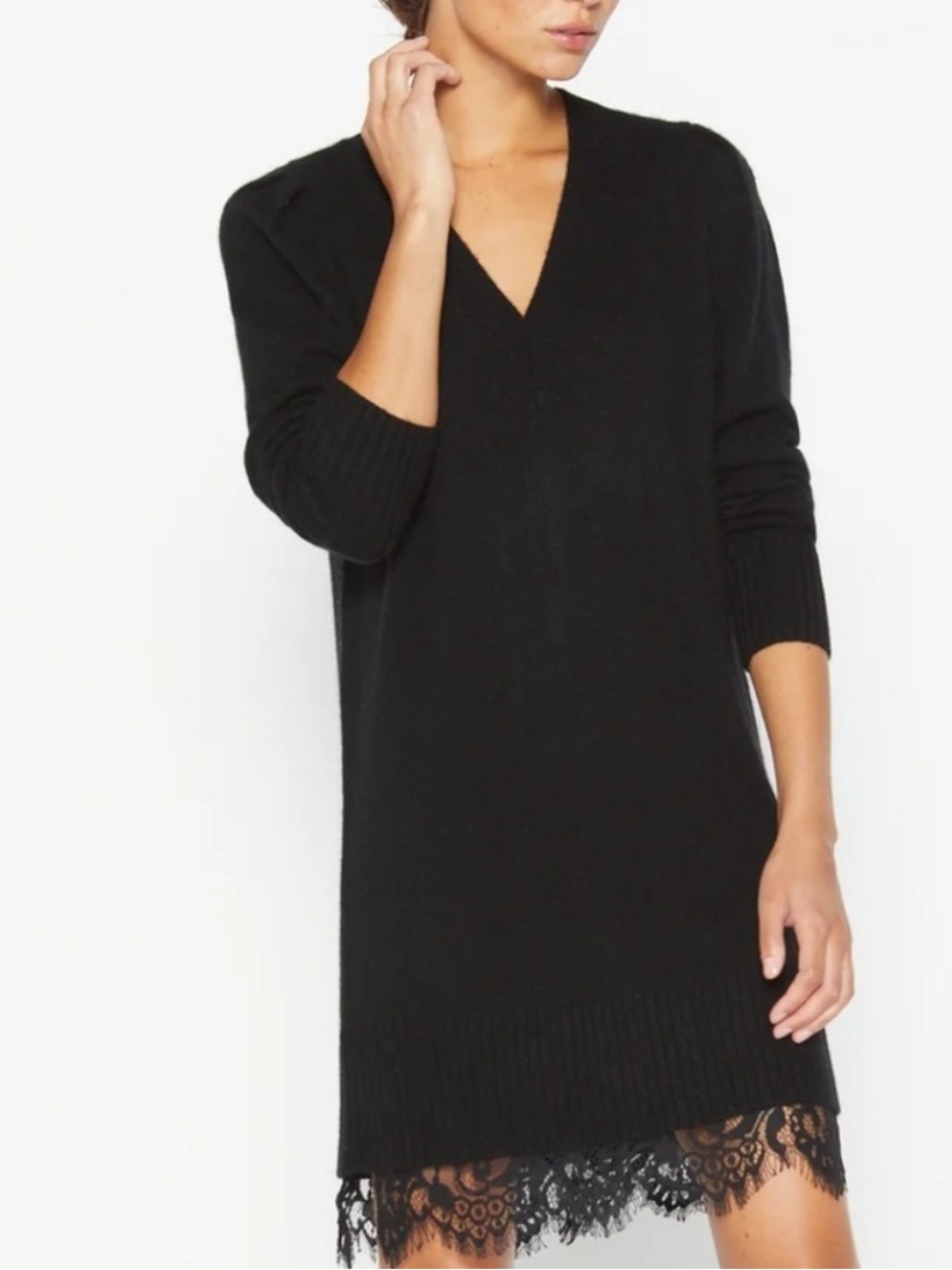 NWT Brochu Walker Elisa Lace Looker Black Sweater Dress S
